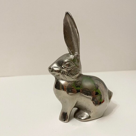 Vintage Metal Bunny Rabbit Figure 5 Inch Tall Made in Korea Figurine - Picture 3 of 13